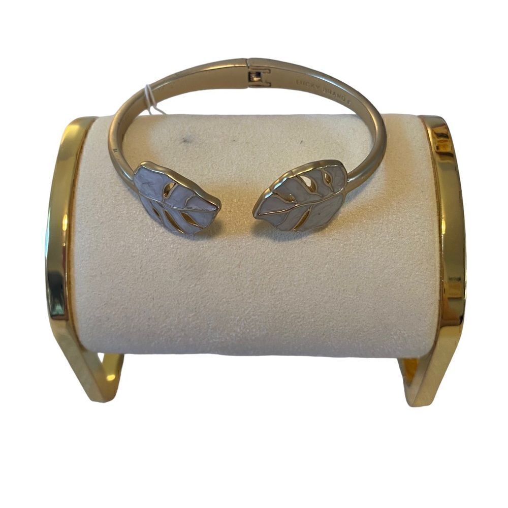 Enamel Monstera Leaf Hinge Cuff Bracelet.